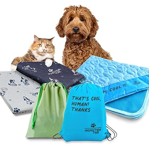 INSPECTOR TAIL Cooling Mat + 2 Washable Pee Pads | Bonus String Bag for Traveling + Dry Bag to Storage Wet Pads | Medium & Large Dogs Starter Kit Cover