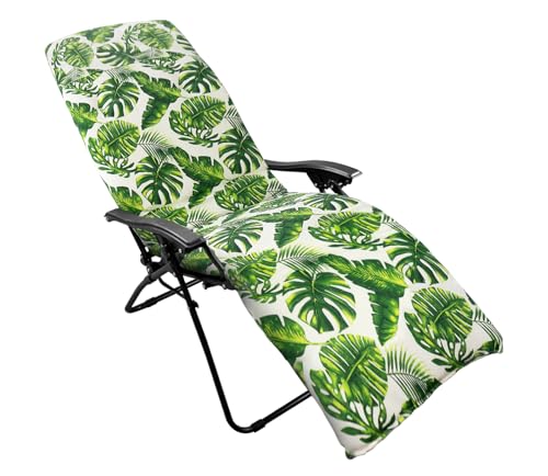CHELY INTERMARKET Cojín Acolchado 180x55x8cm Hoja Verde Exterior Tumbonas Sillas Jardín Terraza Cómodo Poliéster Respaldo Largo Palets Reclinables Sujeción Elástica Vacaciones