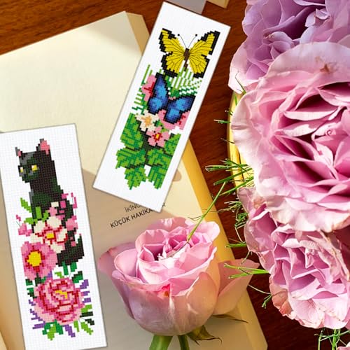 Image of BEUNITONE 6 PCS Cross Stitch Bookmark Kit for Adults Beginners,Animal and Floral Pre-Printed Cross Stitch,DIY Stamped Embroidery Bookmark Kits,with Instructions,Craft Kit for Book Lovers 8.5''x3''