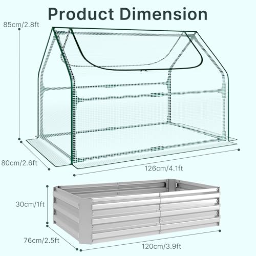 Miory Raised Garden Bed with PE Cover, 4x2.5x1 FT Galvanized Planter Box Outdoor with Mini Greenhouse, 2 Zippered Windows for Vegetables, Flowers, Includes Plant Labels & Gloves - Image 3