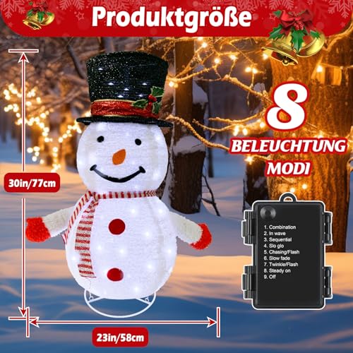 Mini LED Schneemann 77cm Weihnachtsdeko,Beleuchtete Weihnachtsdekorationen Zusammenfaltbar mit 40 LED-Lichter… – Ansicht 4