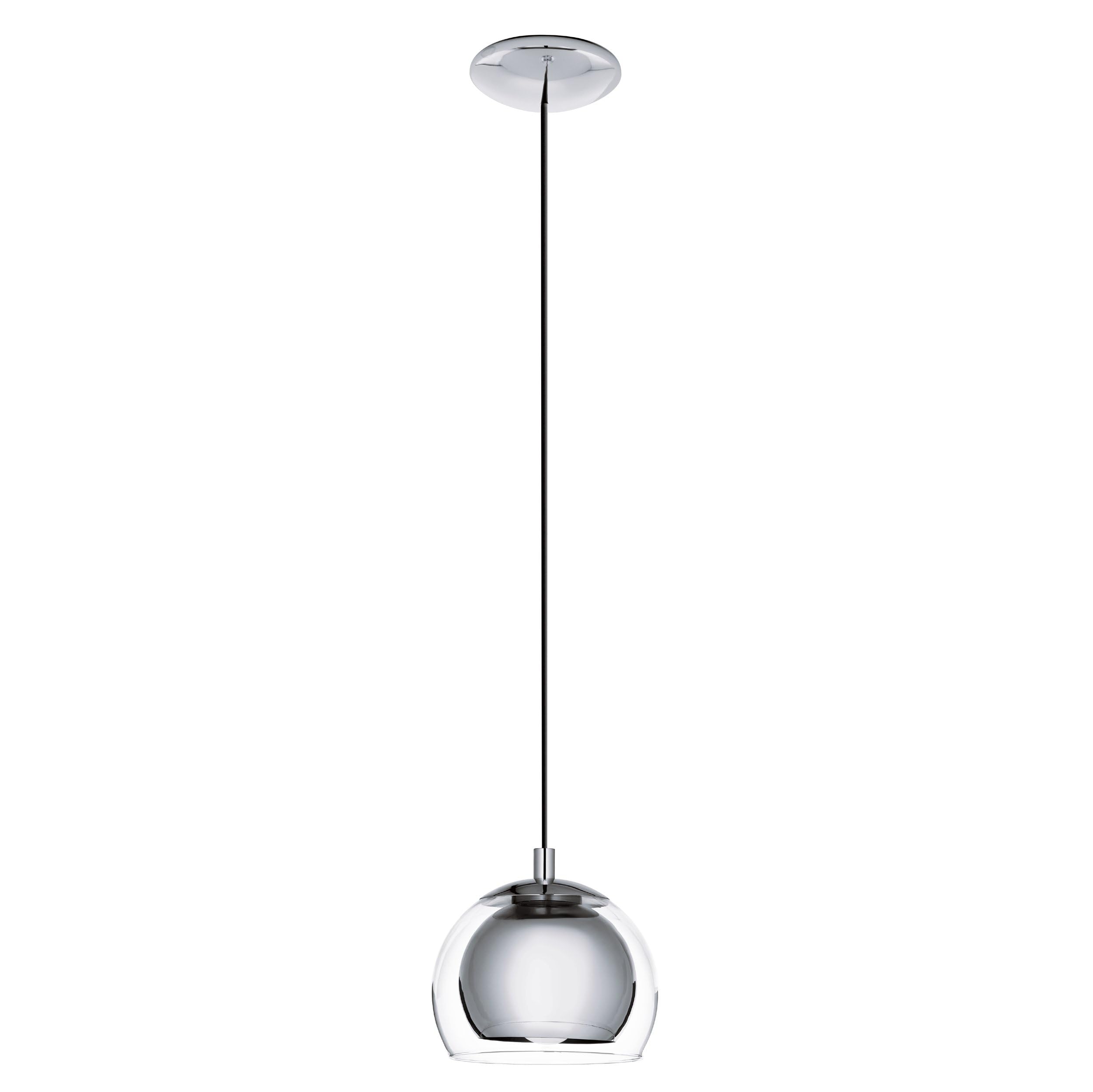 EGLO Pendelleuchte Rocamar, 1 flammige Hängelampe, Hängeleuchte aus Metall in Chrom und Glas in Klar, Esstischlampe, Wohnzimmerlampe hängend mit E27 Fassung