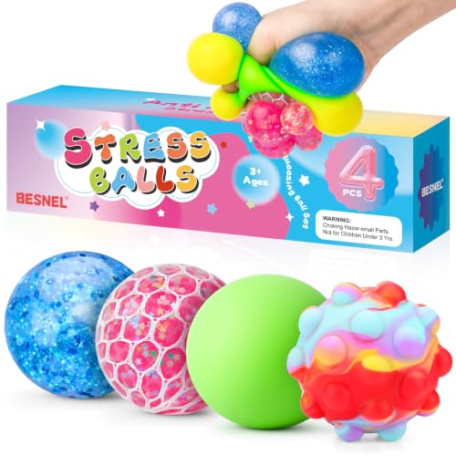 Image of Stress Balls 4 Pack for Adults and Kids, Squeeze Squishy Fidget Toys