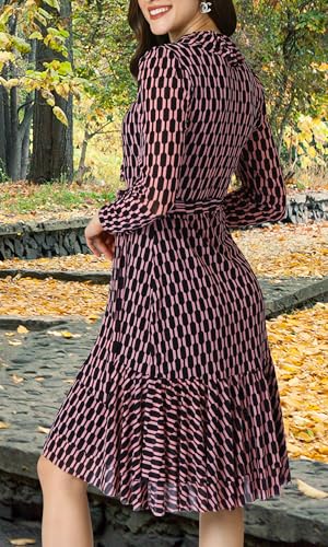 Image of KOH KOH Womens Long Sleeve Wrap Ruffled Wedding Guest Print Mini Dress