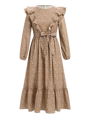 AWIBMK Mommy and Me Matching Dresses Boho Floral Ruffle Long Sleeve Casual Fall Winter Mom Daughter Matching Dress2