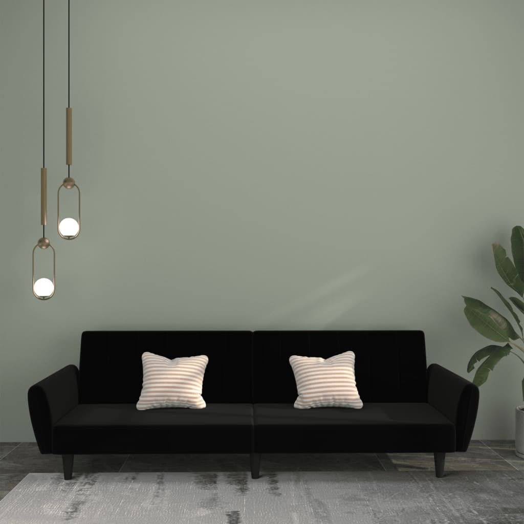 Schlafsofa 2-Sitzer Schwarz Samt mit Schlaffunktion und robustem Holzrahmen, platzsparend für Wohnzimmer Gästezimmer, ausziehbar als Gästebett, komfortable Polstergarnitur mit Relaxfunktion