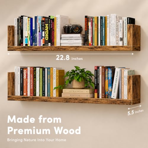 Image of Wall Bookshelf, Set of 3, U Shaped Floating Bookshelf, Hanging Bookshelves for Wall, Wall Mounted Shelves for Living Room Bedroom Office (Rustic Brown, 23.6 Inches, 3)