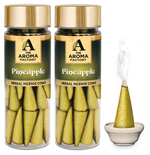 Image of The Aroma Factory Incense Dhoop Cone for Pooja, Pineapple (100% Herbal & 0% Charcoal) 2 Bottles x 30 Cones