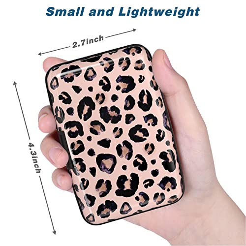 Image of Credit Card Holder, Mini Aluminum Card Wallet RFID Blocking Slim Metal Hard Card Case for Women Men, Pink Leopard