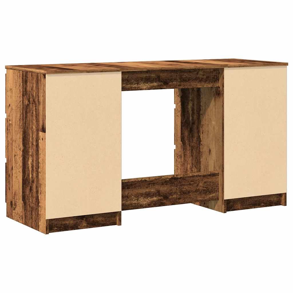 Scrivania effetto legno anticato, 140 x 50 x 77 cm, con 6 cassetti, spazioso piano per ufficio e home office, scrivania con spazio portaoggetti, design minimalista
