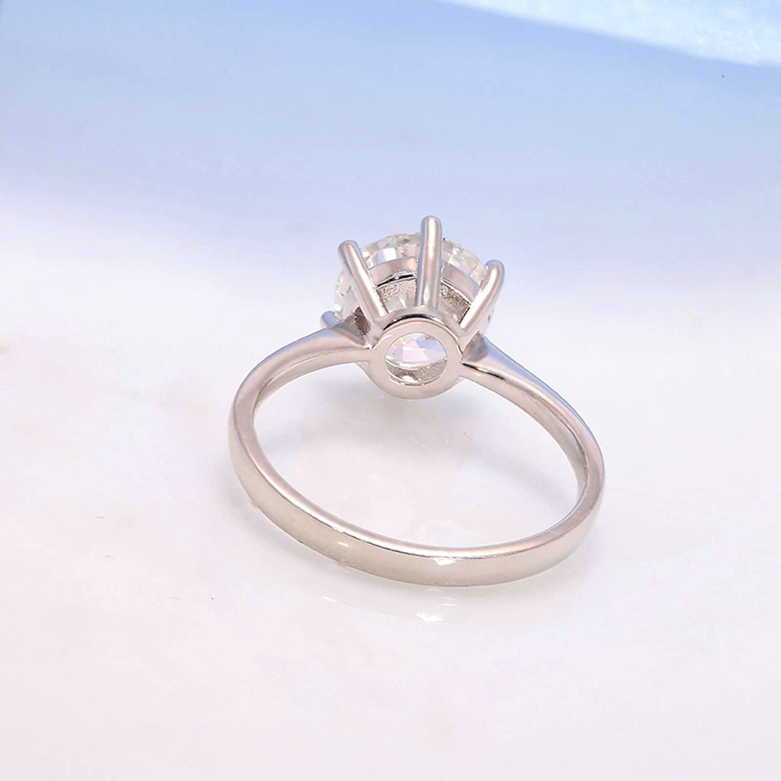 Anelli di fidanzamento in moissanite bianco da donna in oro bianco da 2 carati, forma rotonda da donna, Nessuna pietra preziosa