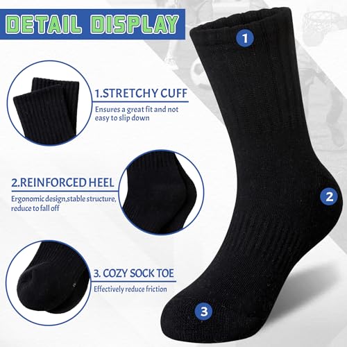 Image of SeeyAN Kids Socks Boys Crew Athletic Half Cushioned Cotton Sport Running Breathable Socks 6 Pairs