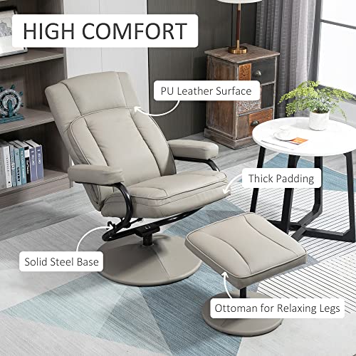 Homcom Swivel Recliner, Manual Pu Leather Armchair With Ottoman Footrest For Living Room, Office, Bedroom, Grey #TOP5