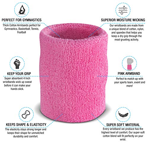 Image of Suddora Arm Sweatbands, Absorbent and Breathable Thick Cotton Bands for Working Out, Gymnastics, Basketball, Tennis, and Football, Multiuse 4-inch Wristbands for Costumes and Cosplay