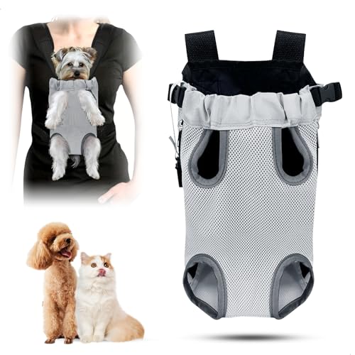 Mochila Perro Pequeño,Mochila para Perros Gato Pequeños,Portátil y Transpirable Porta Perros,Ajustable Bolsa Transporte Perro 3 kg para Ciclismo,Senderismo,Acampada (Gris,M)