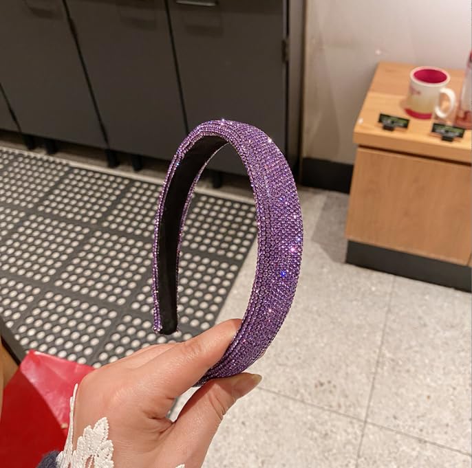 1 PCS Rhinestone Headband Glitter Non-Slip Wide Headband, Solid Hair Band Fashion Hair Accessories for Women Girls(Purple) - Image 4