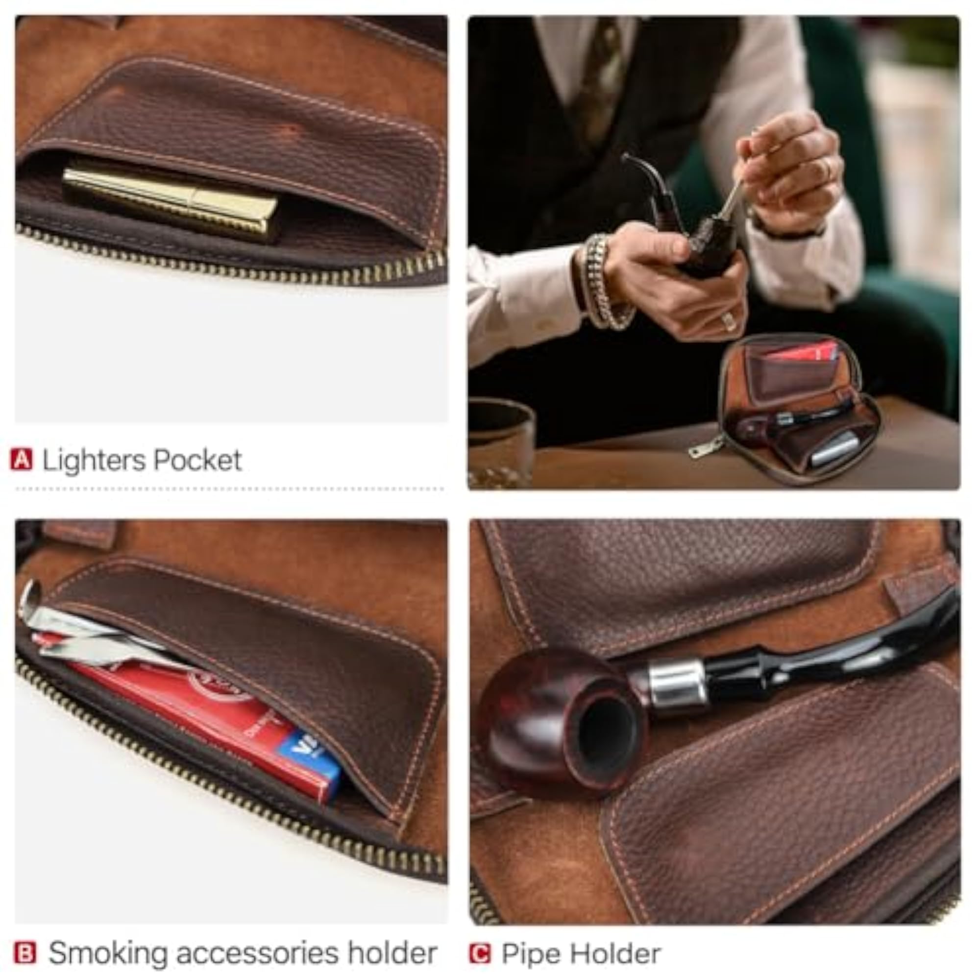 Genuine Leather Pipe Case for Tobacco Pipes