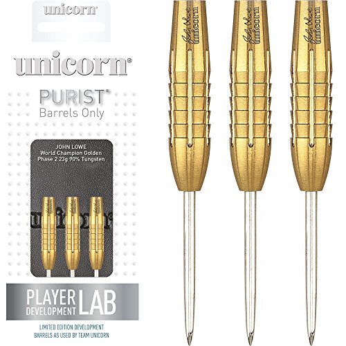 Unicorn Darts John Lowe World Champion Phase 2 90 Percent Dardo tungsteno con Punta de Acero, Unisex Adulto, Dorado, 21 g