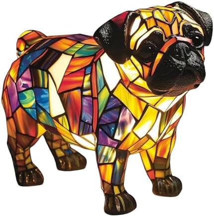 Lámpara de pug, serie de perros de resina, luz nocturna de mesa de bul...