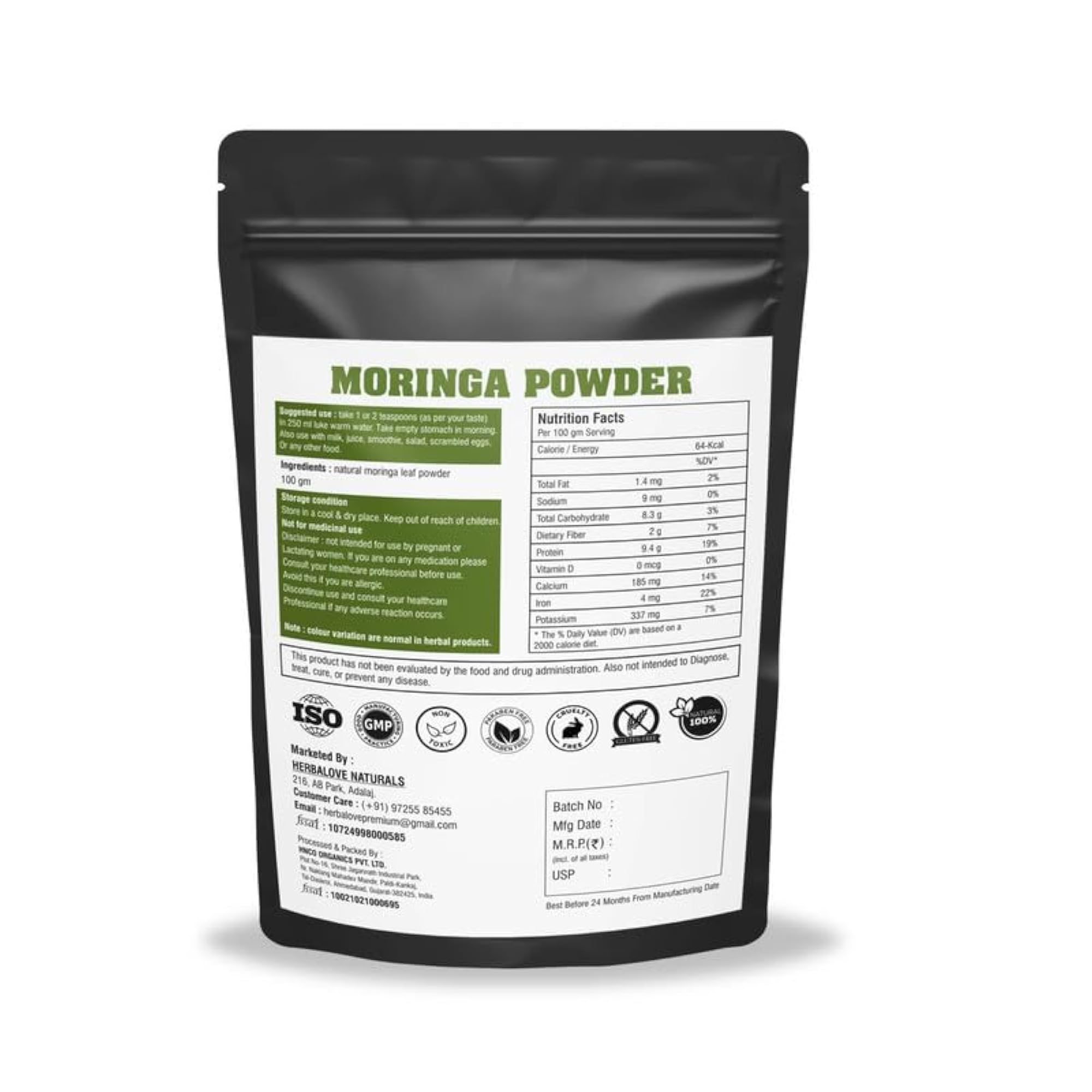 HERBALOVE 100% Moringa Powder, Nutritional Food