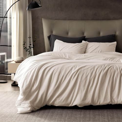 Lanqinglv Bettwäsche 135x200cm 2teilig Beige Uni Einfarbig Bettbezug...