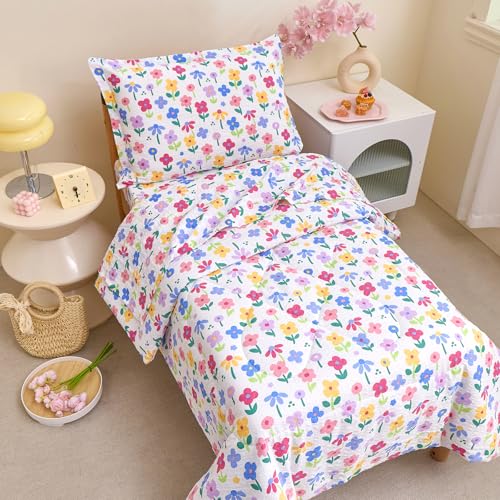 Image of Caressma Colorful Floral Toddler Bedding Set 4 Pieces Kids Comforter Set