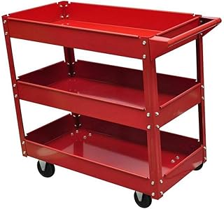 Thaweesuk Shop Red Workshop Garage DIY Tool Storage Trolley Wheel Cart Tray Heavy Duty 3 Shelves Metal 33