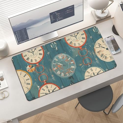 Desk Pad Protector 24x12 Inch Extended Retro Clock Pattern miniatura 6