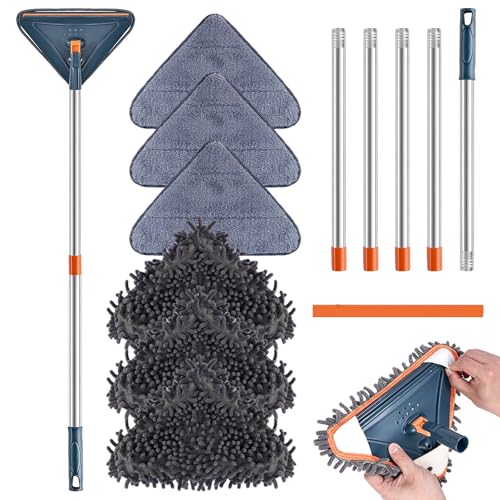 Image of 85 Inch Wall Cleaner with Long Handle, 360 Rotatable Wall Mop, Wall Washer Cleaner Tool for Walls /Ceiling Fans /Dust /Baseboard /Floors Clean, 6 Replacement Pads and 1 Silicon Squeegee Scraper Strips