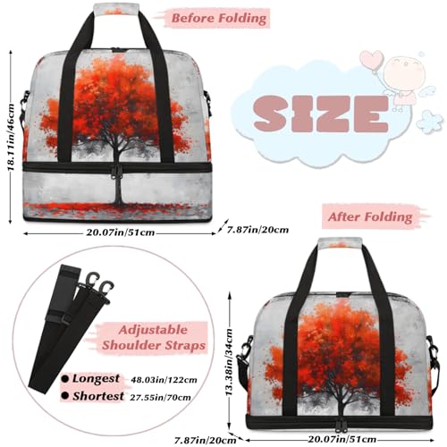 Large Weekender Overnight Bags Landscape Tree Red Travel Duffel Bag for Women Men Gym Bag With Shoe Compartment Foldie Travel Tote Bag Carry On Personal Item Bag for Travel Gym Sports2