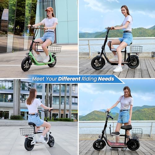Caroma 819W Peak Electric Scooter with Seat, 22 Miles Max Range Electric Scooter for Adults&Teens, 20mph Top Speed Foldable Commuter Ebike, Adjustable E-Scooters with Basket - Thumbnail 7