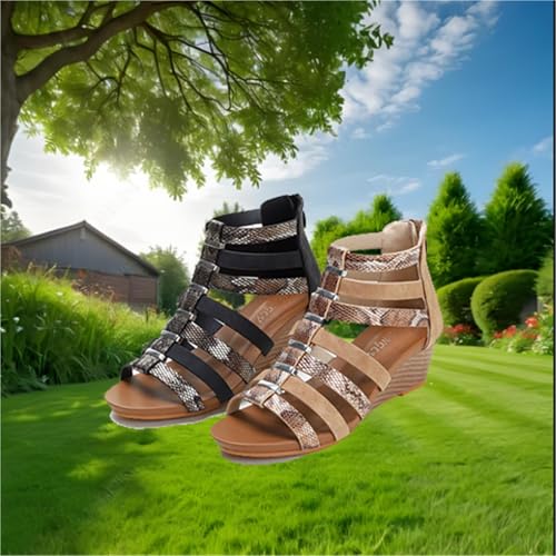 Dressy Summer Womens Sandals, Women's Back Zip Fish Mouth Breathable Heeled Open Toe Wedge Sandals, Fashion Outdoor Roman Platform Shoes Suitable, for All Kinds of Clothes Such as Jeans4