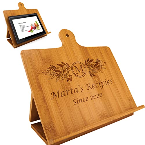 Customized Recipe Cookbook Holder Stand Gift, Custom Bamboo Engraved Foldable
