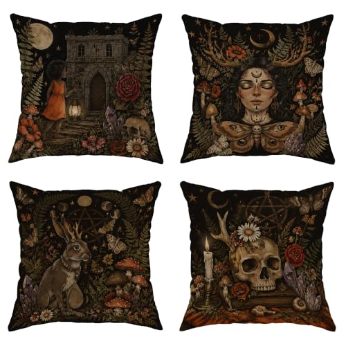 Housse de coussin en velours doux noir motif champignons - 2