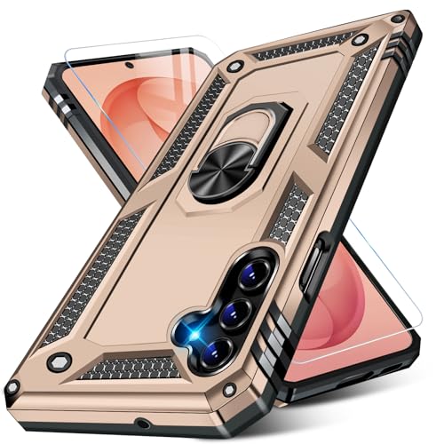 Image of for Samsung Galaxy S26 Plus Case with Screen Protector, Heavy Duty Military Grade Shockproof Rugged Protective Cover for Samsung S26 Plus Phone Case with Metal Ring Magnetic Kickstand (Gold)