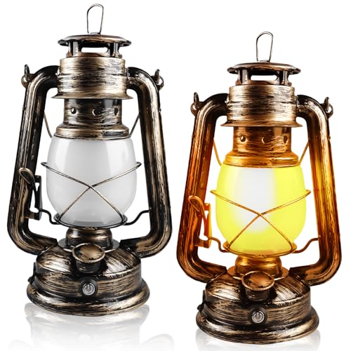 Lot de 2 lanternes LED vintage rechargeables par USB 4 modes à intensité variable en continu - Lanterne d'extérieur suspendue avec effet flamme pour jardin, terrasse,...
