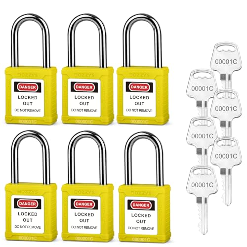 Image of Lockout Tagout Locks 6 Pack｜OSHA Yellow Loto Locks Keyed Alike｜6 Same Keys /Set for Industrial Machinery & Electrical Panels｜Chrome Steel & Laser Coding