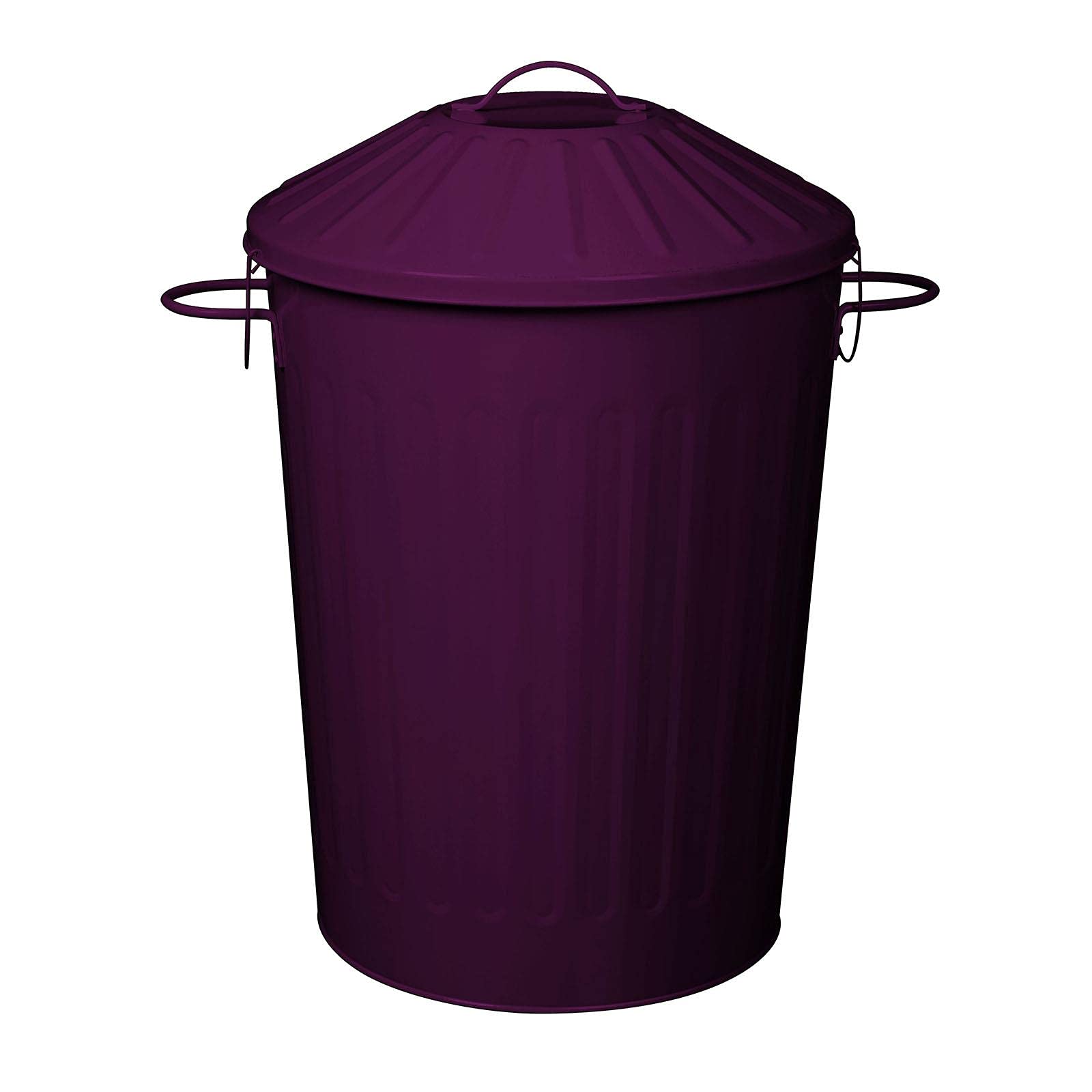 simpa 60L Colourful Vintage Style Metal Tapered Dustbins & Lids - Purple 62cm (H) x 38cm (Dia)