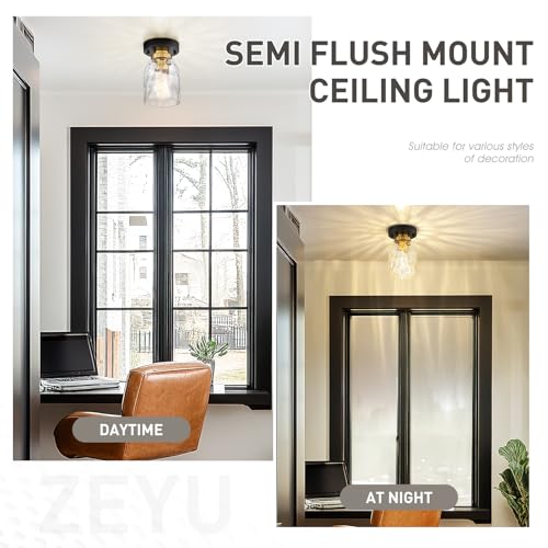 Image of zeyu 2-Pack Small Ceiling Lights, Water Ripple Glass, ZG33F-2 BK+BG-WG