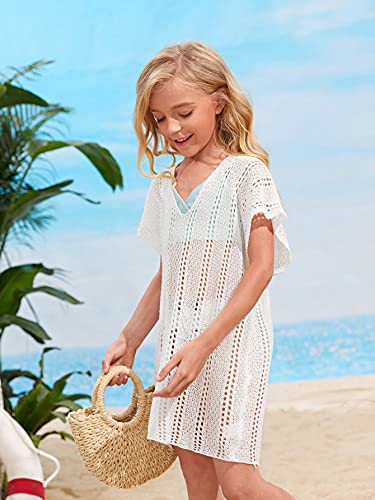 SOLY HUX Girl's V Neck Crochet Short Sleeve Beach Dress Summer Swimsuit Bikini Cover Up3