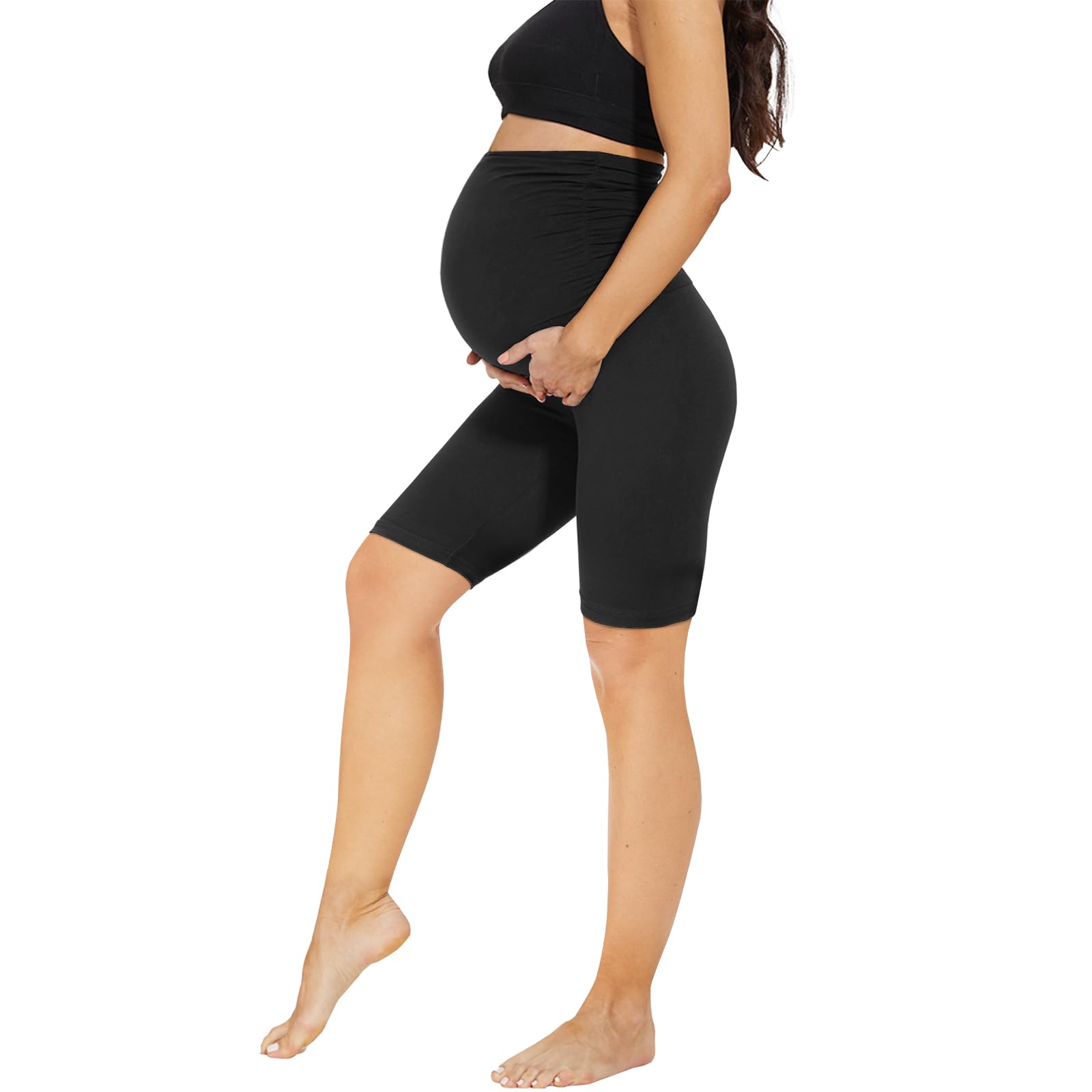 Maternity Shorts Over Bump High Waisted Stretchy Pregnancy Women Yoga Workout Black Shorts
