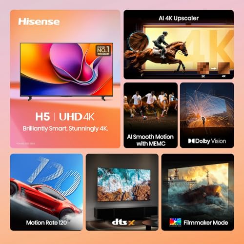 Hisense 50-Inch Class H5 Series 4K UHD HDR Google Smart TV (50H5BG, 2025 Model) - Dolby Vision Gaming, HDR 10, Motion Rate 120, AI Upscaler, DTS Virtual X, Game Mode Plus, Google Assistant Built-in - Image 3