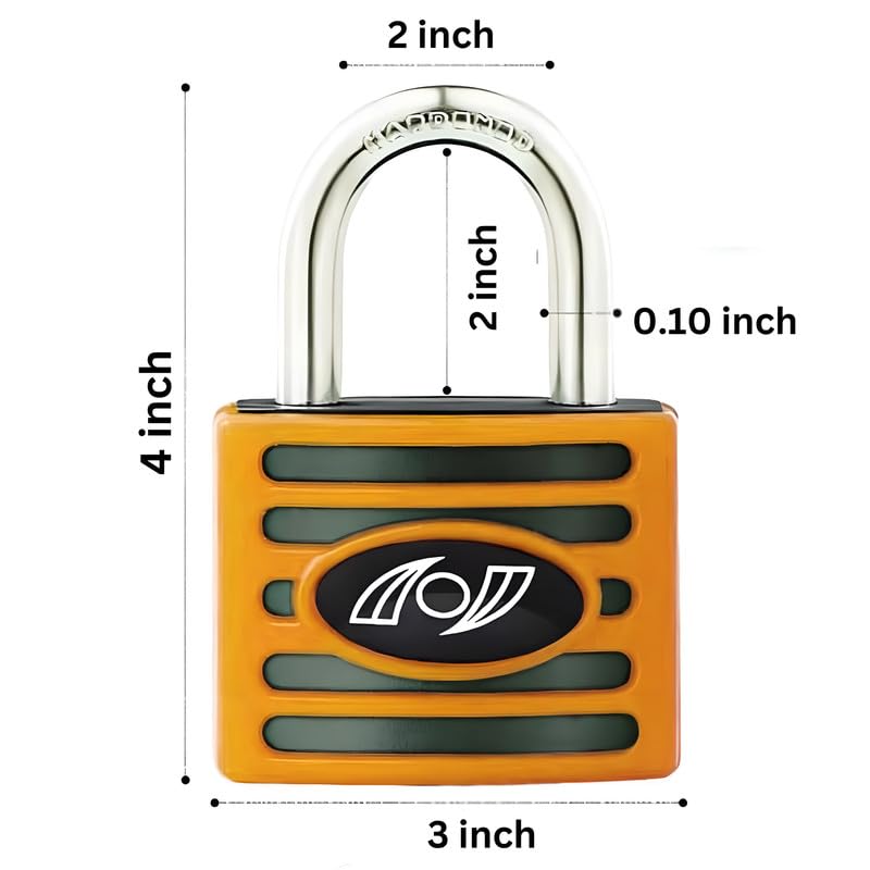 Image of Heavy-Duty Padlock 45 MM Lock and 3 Keys PATENTD Copper Cylinder Themis Long Shackle Padlock Security Lock for Garage, Door, Shutter, Gates (Multicolor)