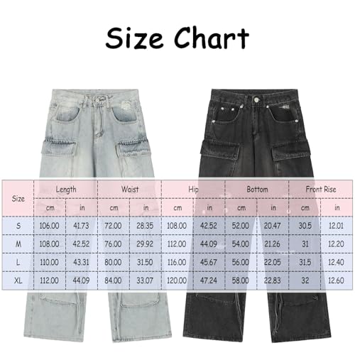 Men's Hip Hop Baggy Jeans Loose Fit Denim Pants Distressed Ripped Wide Leg Grunge Streetwear with Multi-Pockets3