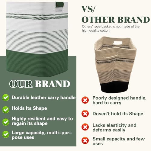 Image of Laundry Hamper, 85L Tall Laundry Basket with Leather Handles, Rectangle Large Clothes Hamper for Organizing, Cotton Woven Laundry Baskets Storage Hampers for Bedroom, Nursery, Living Room