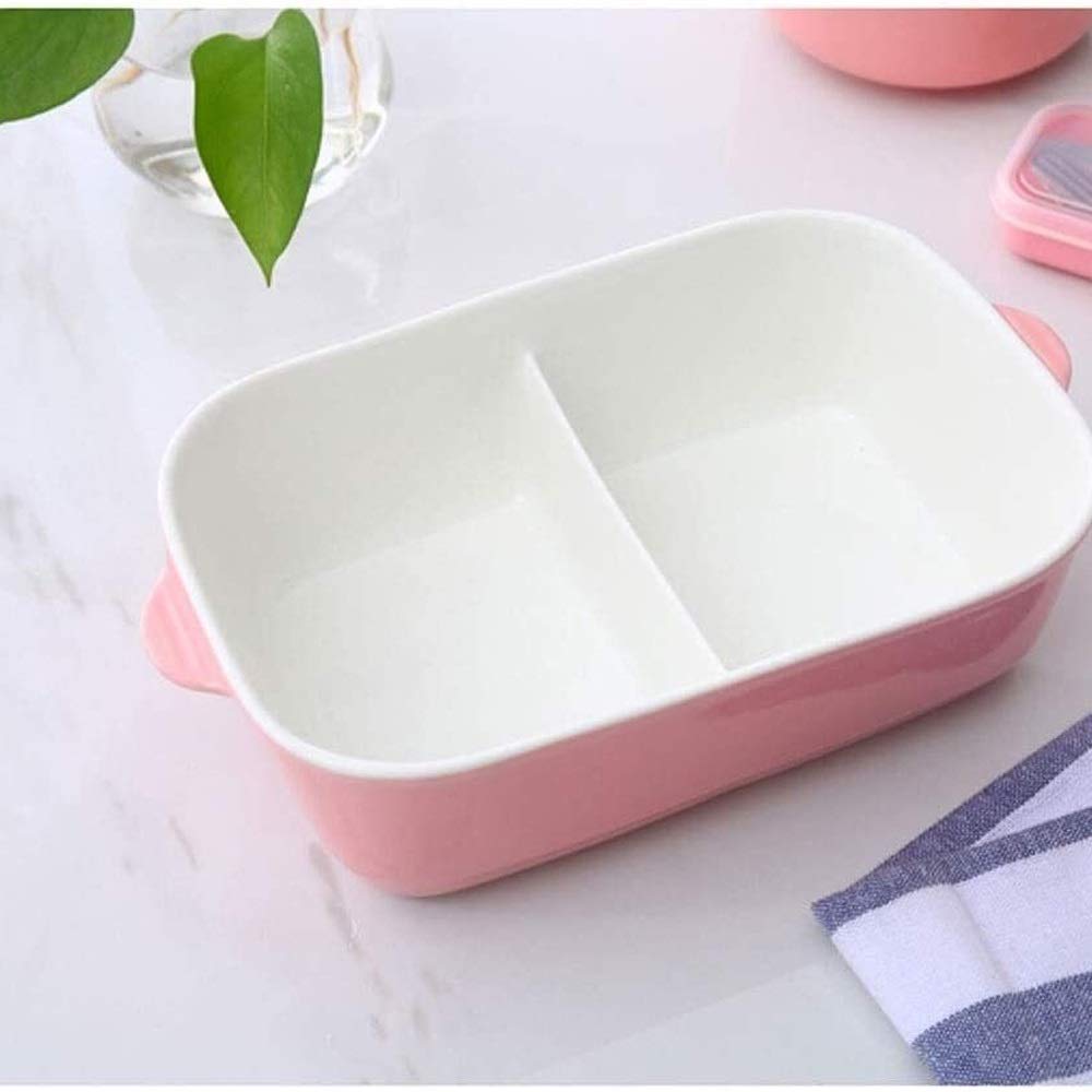 Fiambrera de Acero Inoxidable con Tapa, Compartimento, Cuenco de cerámica para arroz y cazuela Rectangular.