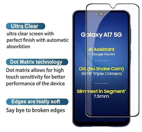 Image of FabeKee Tempered Glass Screen Protector Compatible For Black Cellphone With Edge To Edge Coverage And Easy Installation Kit (Transparent, Samsung Galaxy A17 5G)