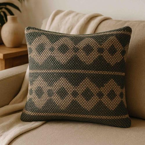 Coussin en jute de coton vert 45x45 cm pour decoration naturelle