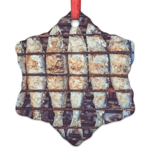 LMMIXEE Enfeites de Natal de sardinhas grelhadas 2024 para amantes de sardinhas grelhadas, decoração de árvore de Natal, ornamento personalizado divertido para pendurar alimentos,