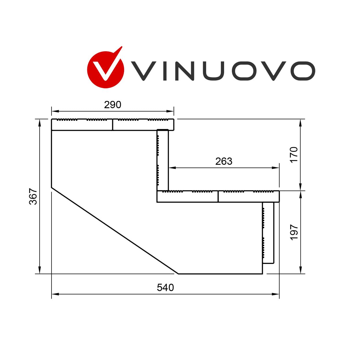 Scala esterna BERLIN, 2 gradini, Altezza 37cm, Larghezza 80cm, con alzate, Scala in kit in Legno Autoclave- Vinuovo